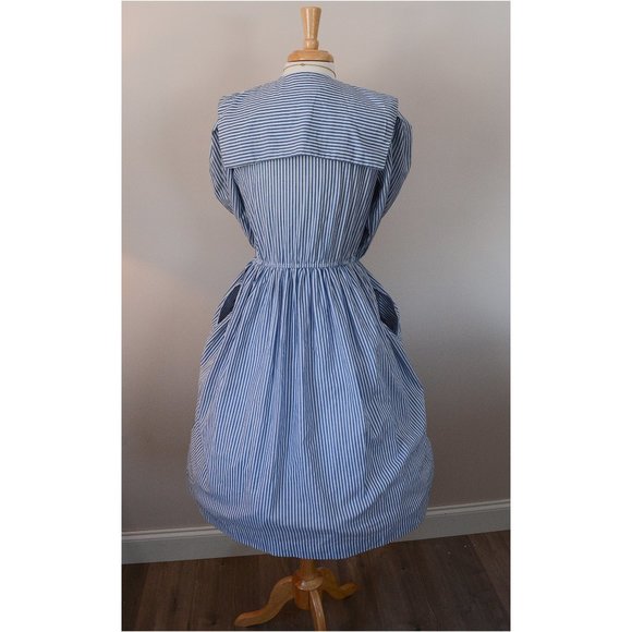 Vintage 80s does 50s Sailor Dress Pockets 10 M - Picture 7 of 10
